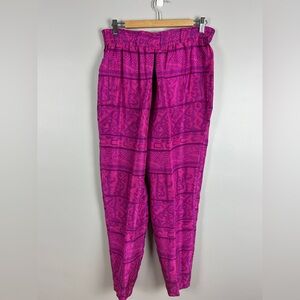 DIANE GILMAN‎ Vintage 80s Silk Palazzo Pants Lg Pink  Tropical Elastic Waist